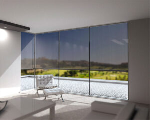 Panovista corner shade in living room versus blinds providing light control